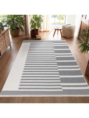 "elegantwoven Koleksiyon Açık Gri Pamuk-Polyester Kilim - Homesteadart Rugs Çift Taraflı ve Nefes Alabilir Yapıda, 30°c'de Makinede Yıkanabilir, Katlanabilir, Robot Süpürge Uyumlu - Çeşitli Ebatlar"