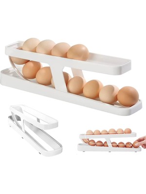 Fırtına Buzdolabı Için Yumurta Tutucu, Yumurta Dağıtıcı, Otomatik Dönen Yumurta Kabı, 2 Katlı Yumurtalık