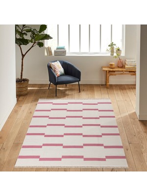 Homestead "homesteadart Rugs, Elegantwoven Koleksiyon Pembe Pamuk-Polyester Kilim - Çift Taraflı ve Nefes Alabilir Yapıda, 30°c'de Makinede Yıkanabilir, Katlanabilir, Robot Süpürge Uyumlu - Çeşitli Ebatlar"