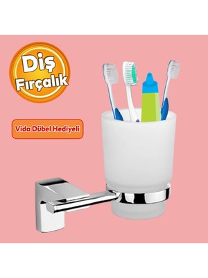 Badem10 Metal Diş Fırçalık Vidalı Askı Banyo Lavabo Diş Fırçası Stand Kabı Kutusu Hazneli Krom