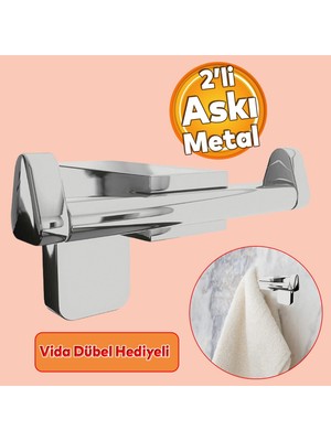 Badem10 Bornoz Havlu Asma Askısı Banyo Lavabo Çatal 2'li Metal Sağlam Aparat Krom Askılık Vidalı