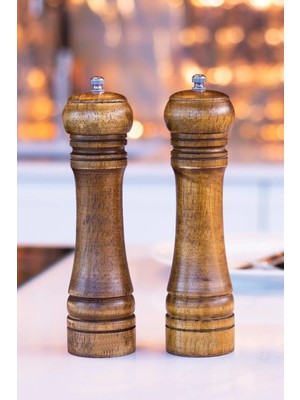 Bosile 2'li Set Masterchef Tuz Karabiber Değirmeni Baharat Öğütücü Ceviz Ahşapı 21 cm