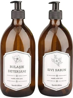 Safestore 300ML Amber Kahverengi Cam Şişe Sıvı Sabunluk Bulaşık Deterjanlık Mutfak Düzenleyici