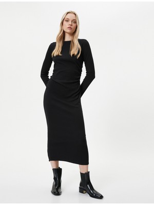 Koton Midi Elbise Bisiklet Yaka Uzun Kollu Slim Fit