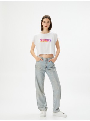 Koton Baskılı Crop Tişört Kısa Kollu
