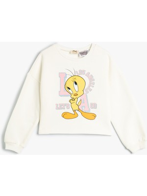 Koton Crop Sweatshirt Tweety Baskılı Lisanslı Şardonlu Sim Baskı Detaylı