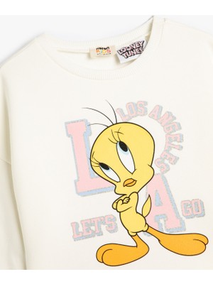 Koton Crop Sweatshirt Tweety Baskılı Lisanslı Şardonlu Sim Baskı Detaylı