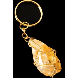 Tesbih Atölyesi Sertifikalı Tel Sargılı Ham Işlenmemiş Sitrin Taşı Anahtarlık