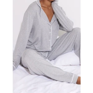 Düğmeli Biyeli Pijama Takımı