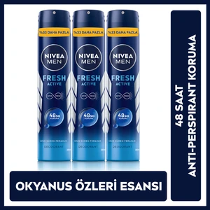Nıvea Men Erkek Sprey Deodorant Fresh Active,48 Saat Deodorant Koruması 200MLX3ADET