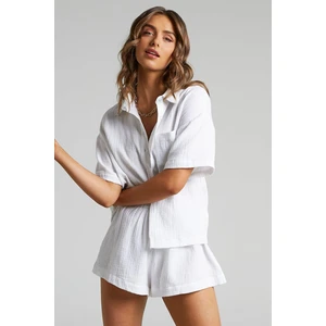 Beyaz Muslin Kumaş Basic Kadın Gömlek MG1784