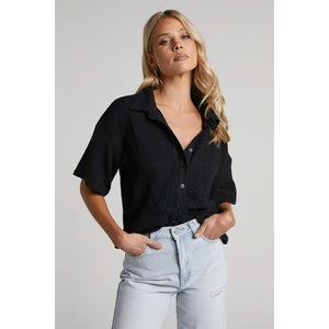 Siyah Muslin Kumaş Basic Kadın Gömlek MG1784