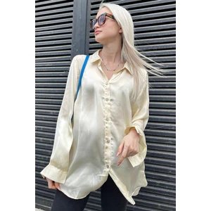 Bej Basic Kadın Saten Gömlek MG1326