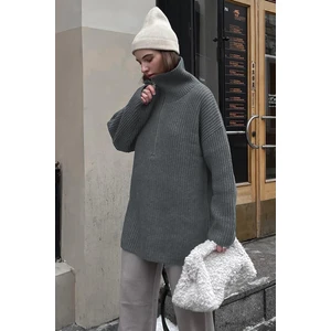 Antrasit Fermuar Yaka Oversize Kazak MG1946