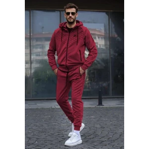 Bordo Baskılı Kapüşonlu Eşofman Takımı 5906