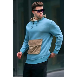 Mavi Kanguru Cep Kapüşonlu Erkek Sweatshirt 6138