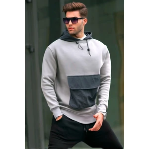Boyalı Gri Kanguru Cep Kapüşonlu Erkek Sweatshirt 6138