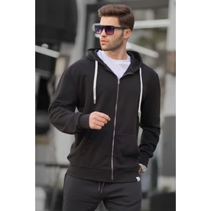 Siyah Fermuarlı Kapüşonlu Sweatshirt 6161