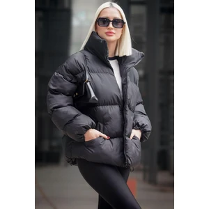 Siyah Basic Oversize Kadın Şişme Mont MG1550
