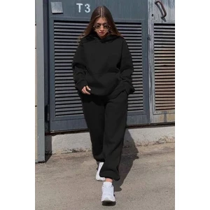 Siyah Kapüşonlu Oversize Kadın Eşofman Takımı MG1609
