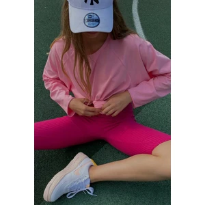 Pembe Basic Bisiklet Yaka Kadın Sweatshirt MG1676