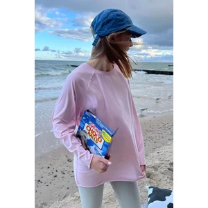 Pudra Basic Bisiklet Yaka Kadın Sweatshirt MG1676