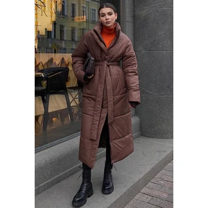 Kahverengi Uzun Şişme Kadın Mont MG1397