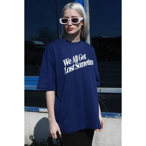Indigo Baskılı Oversize Tişört MG1532