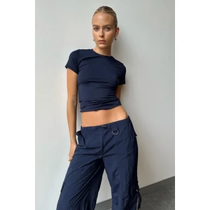 Lacivert Bisiklet Yaka Basic Kadın Tişört MG1725