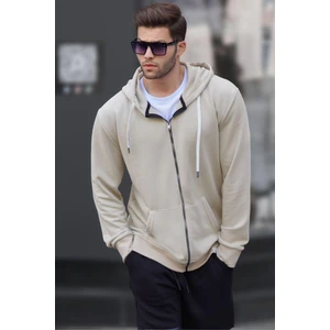 Bej Fermuarlı Kapüşonlu Sweatshirt 6161
