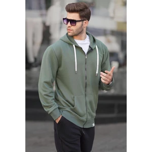 Haki Yeşili Fermuarlı Kapüşonlu Sweatshirt 6161