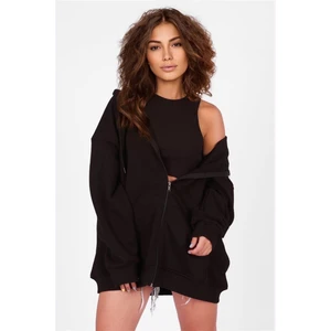 Mad Girls Siyah Kapüşonlu Sırt Baskılı Sweatshirt MG1195