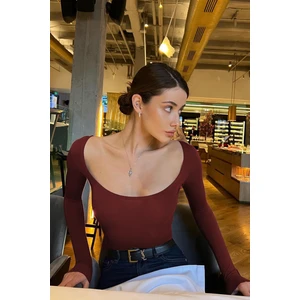 Bordo Kayık Yaka Kadın Body MG1840