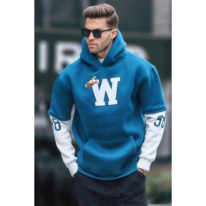 Petrol Mavisi Nakışlı Kapüşonlu Sweatshirt 6141