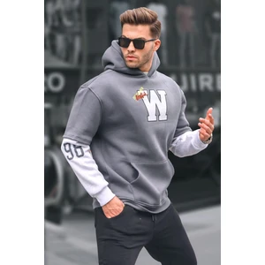 Füme Nakışlı Kapüşonlu Sweatshirt 6141