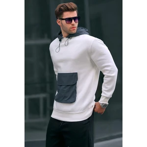 Ekru Kanguru Cep Kapüşonlu Erkek Sweatshirt 6138