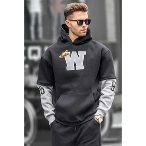 Siyah Nakışlı Kapüşonlu Sweatshirt 6141