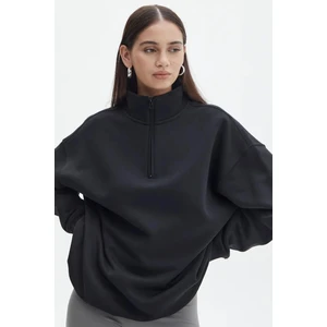 Siyah Fermuar Detaylı Oversize Sweatshirt MG1933