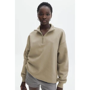 Bej Fermuar Detaylı Oversize Sweatshirt MG1933