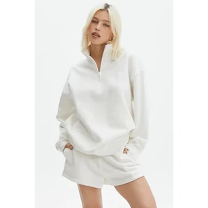 Ekru Fermuar Detaylı Oversize Sweatshirt MG1933