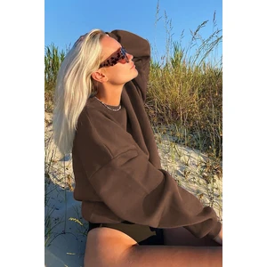 Kahverengi Bisiklet Yaka Basic Sweatshirt MG1559