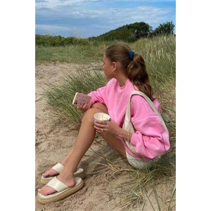 Pembe Basic Sweatshirt Kadın Oversize Bisiklet Yaka Cepsiz Tasarım MG1559