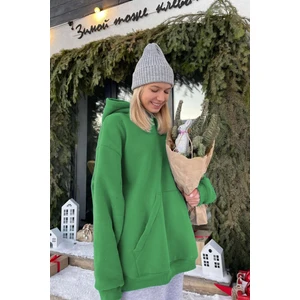 Yeşil Kapüşonlu Şardonlu Oversize Sweatshirt MG1566