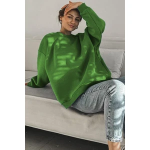 Yeşil Bisiklet Yaka Basic Sweatshirt MG1559