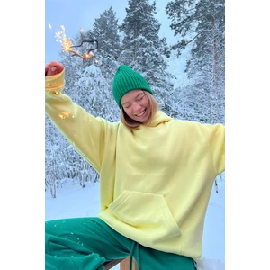 Sarı Kapüşonlu Şardonlu Oversize Sweatshirt MG1566