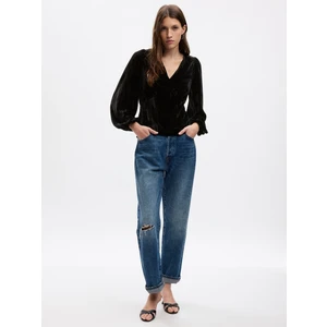 Kadın Siyah Kadife Balon Kol Bluz