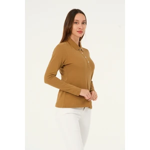 Kadın Regular Fit Camel Uzun Kollu Polo