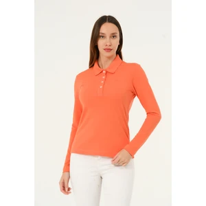 Mswkadın Regular Fit Coral Uzun Kollu Polo