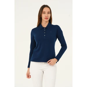 Mswkadın Regular Fit Uzun Kollu Polo Yaka Marin Kadın Tişört %95 Pamuk Konforlu