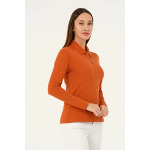 Mswkadın Regular Fit Koyu Oranj Uzun Kollu Polo